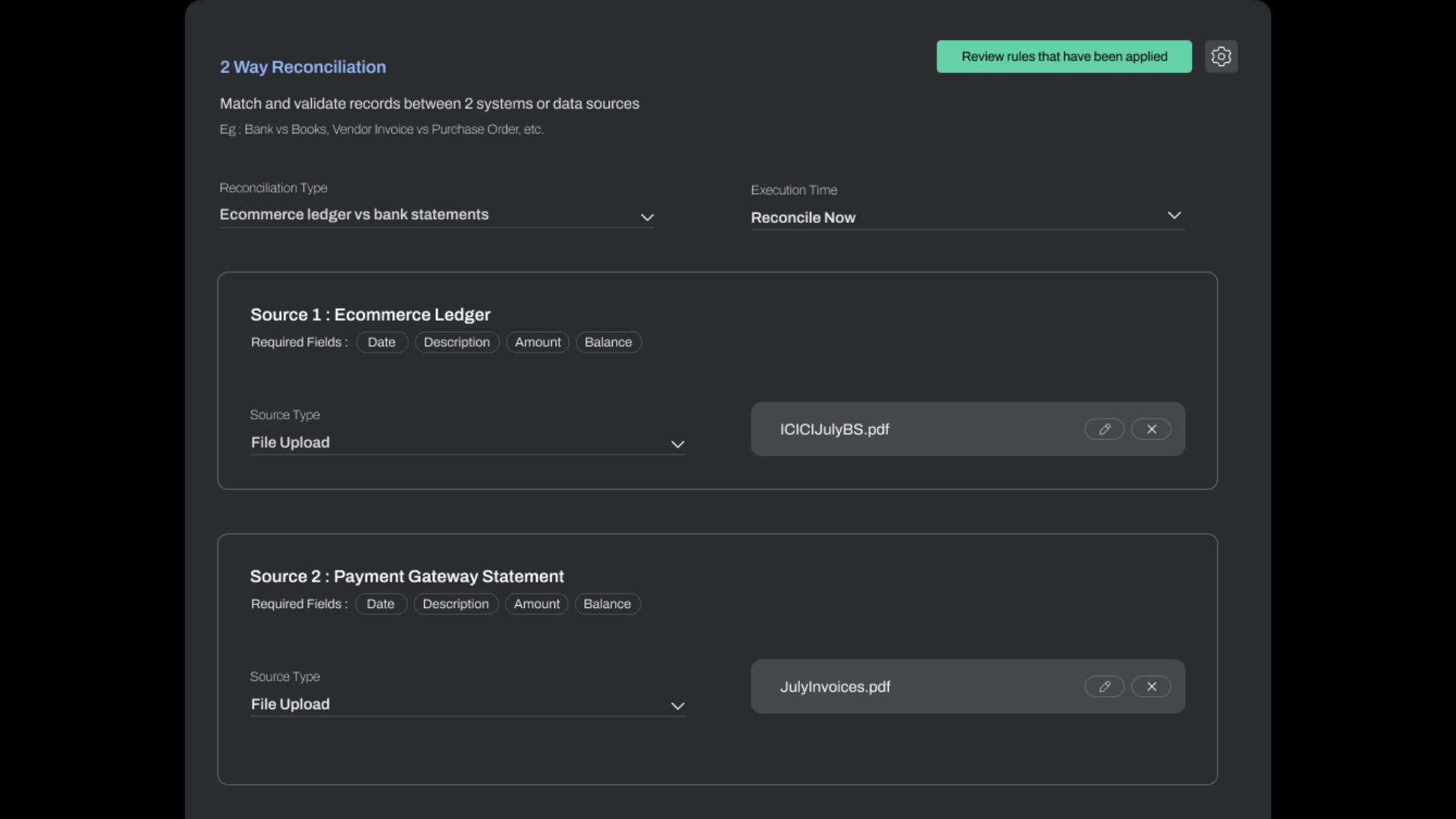 Data source ingestion — 2-way reconciliation setup