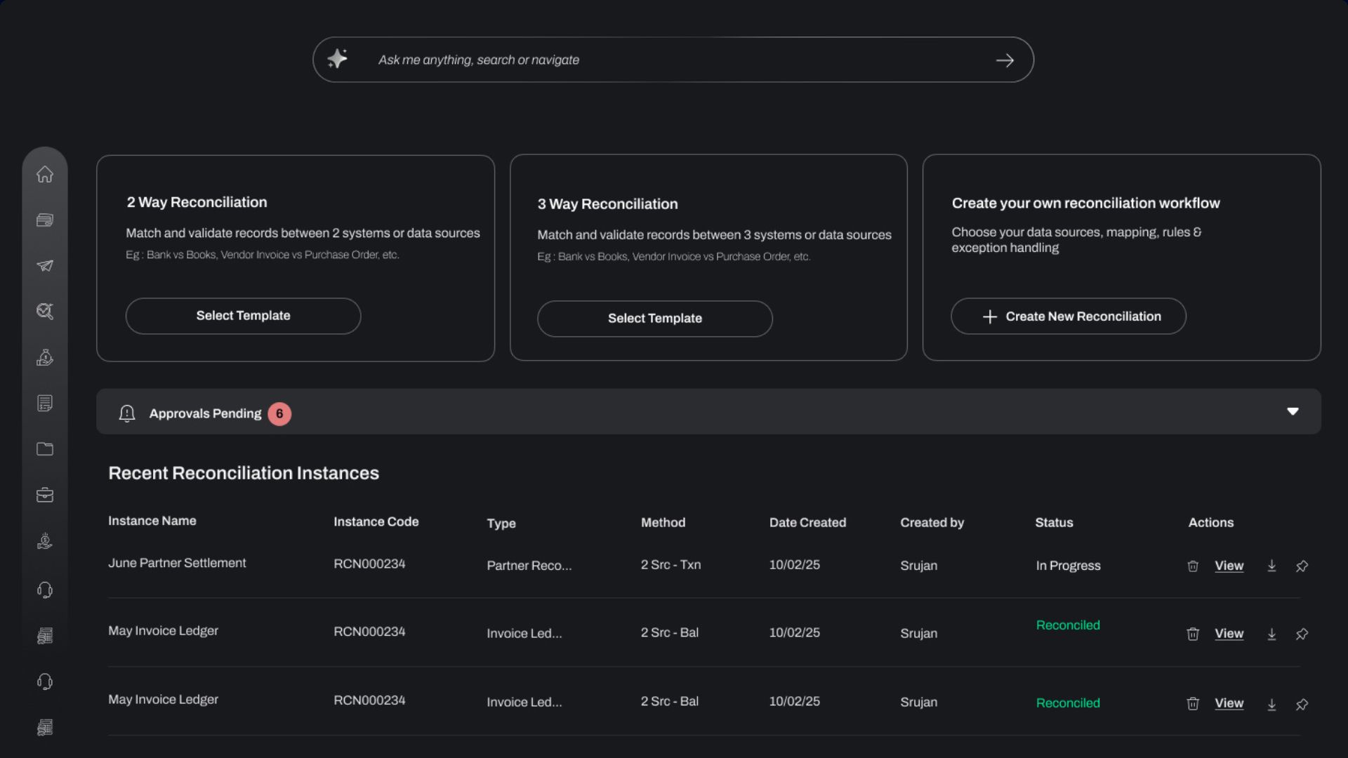 RECONFLO reconciliation dashboard — real-time settlement and matching engine overview